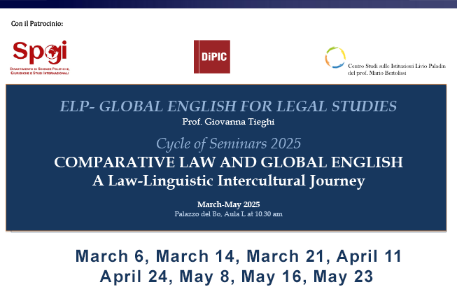 Collegamento a COMPARATIVE LAW AND GLOBAL ENGLISH - A Law-Linguistic Intercultural Journey - March-May 2025